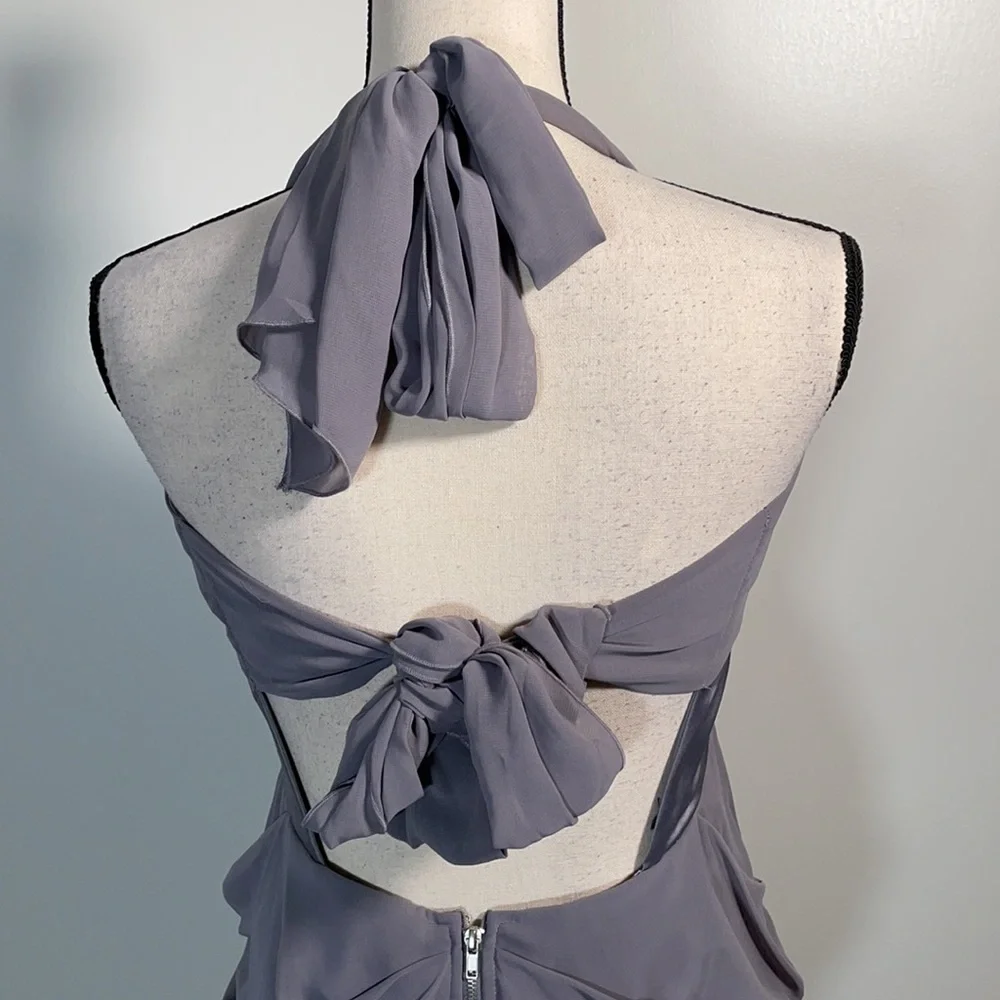 Walter Baker Grey Ruched Tie Back Sleeveless Halter Mini Dress M - Picture 12 of 16